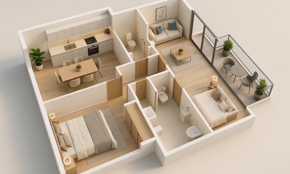 Floor plan of 1 BHK apartment in Arjan, Dubai