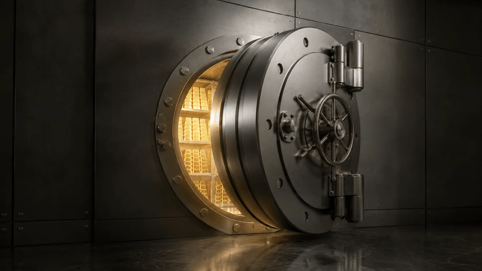 Escrow protection concept: secured funds behind a vault door