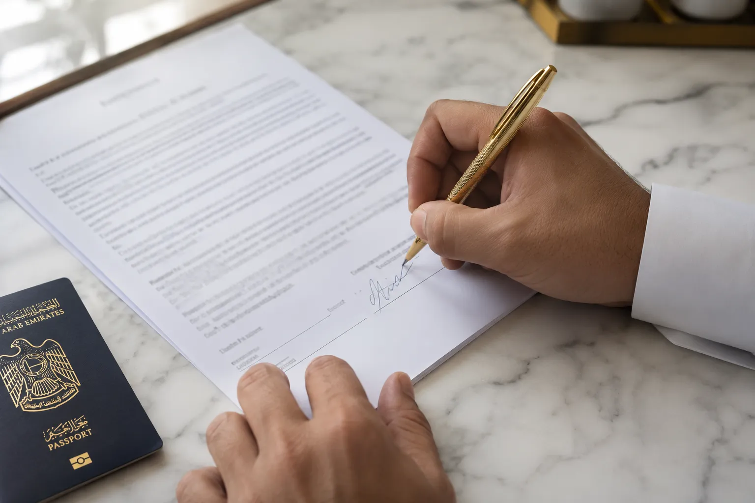 Signing property sale agreement Form F in Dubai real estate transaction
