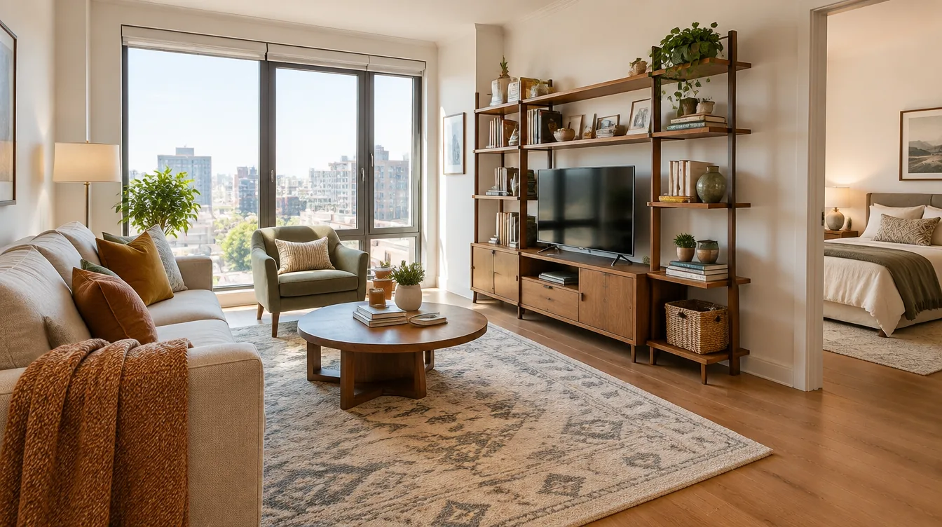 Furnished apartment living area in a Dubai residential building