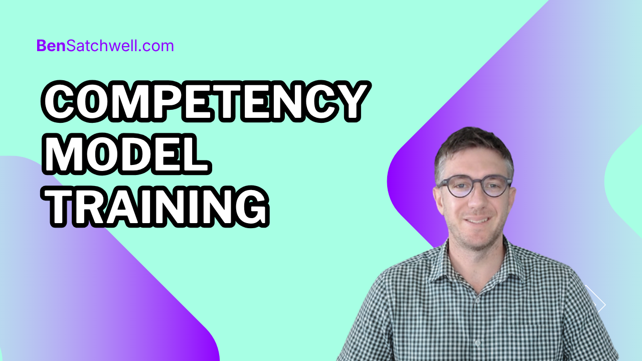 Competency model training thumbnail with the article title on a mint and purple background
