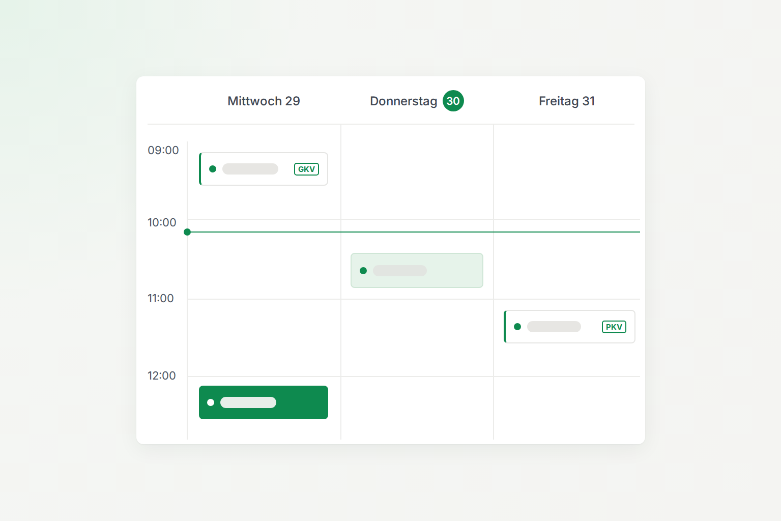 Praxiskalender in ETERNO Cloud mit Terminen in Tagesspalten je Behandler:in