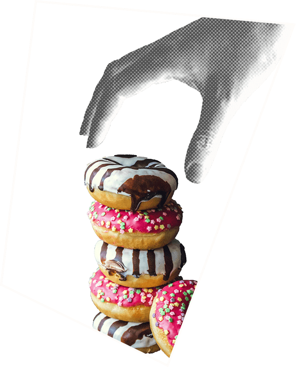 Hand greift nach bunten donuts - designed by Ellen