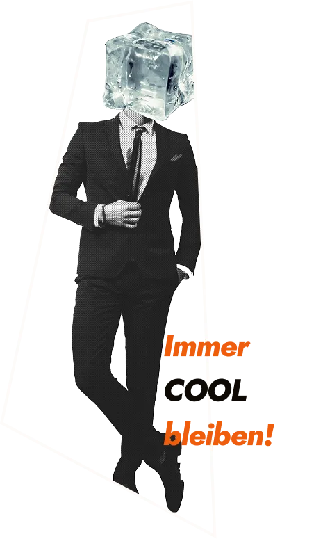 man in a suit has got an ice cube as a head and means stay cool in your life