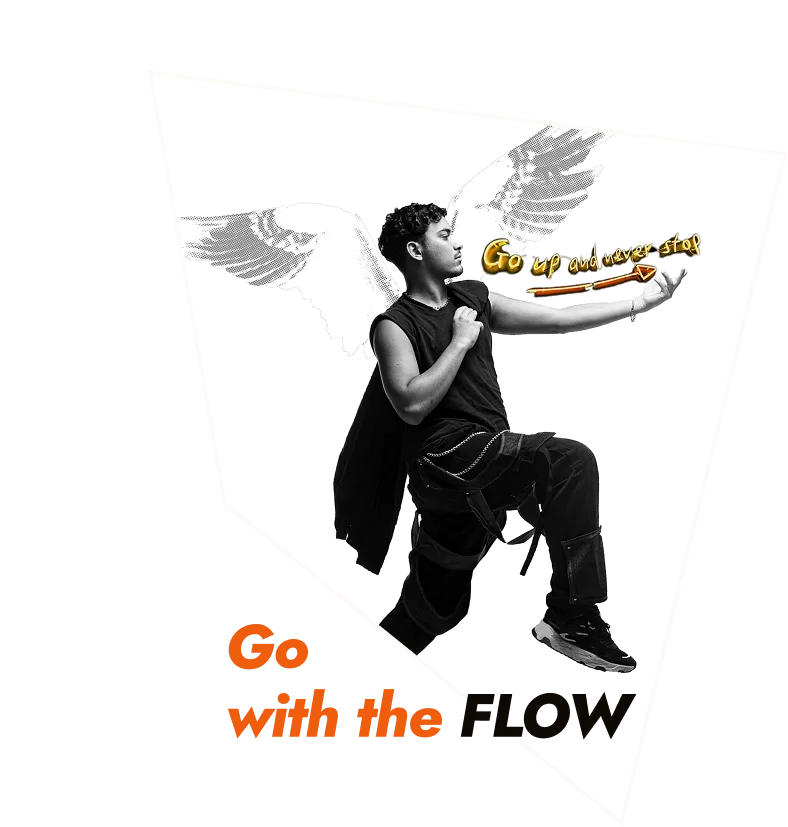 illustration with a man and wings is showcasing go with your flow