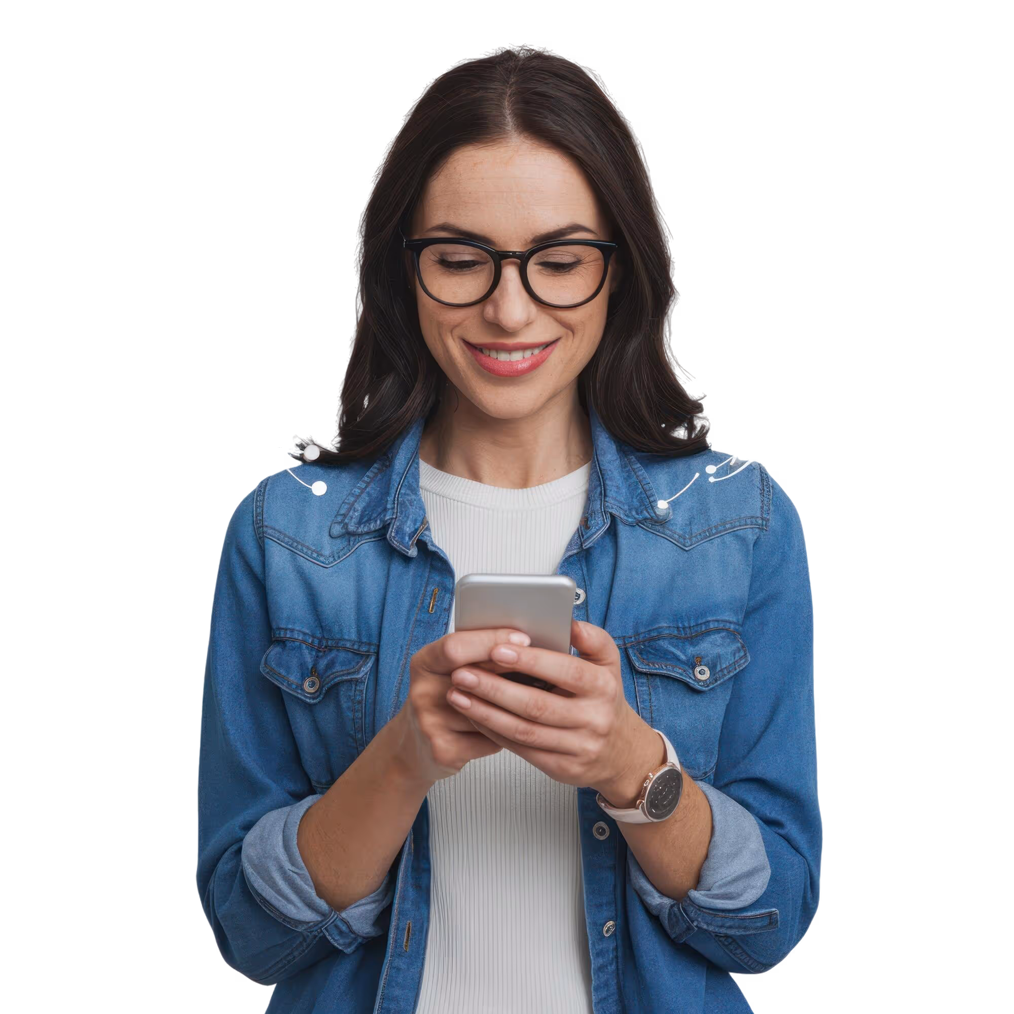 Woman receiving an SMS from a car dealership using VisQuanta's Auto Master Suite