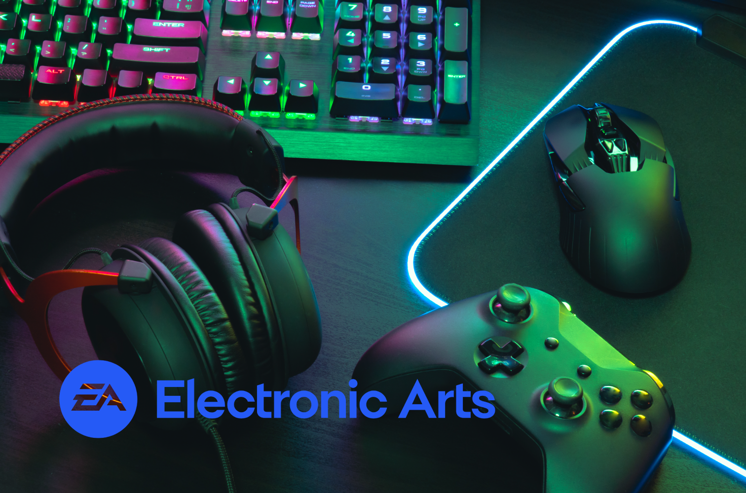 Image showing gaming keyboard, gaming mouse, gaming headset and a game controller