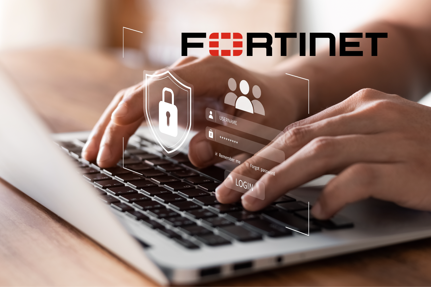 Image of someone typing on a laptop and graphic depicting a security lock on a shield and login screen.