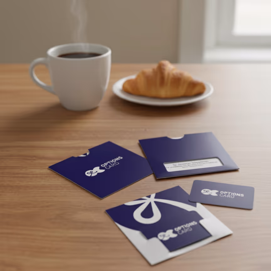 Physical OptionsCard lying on a coffee table