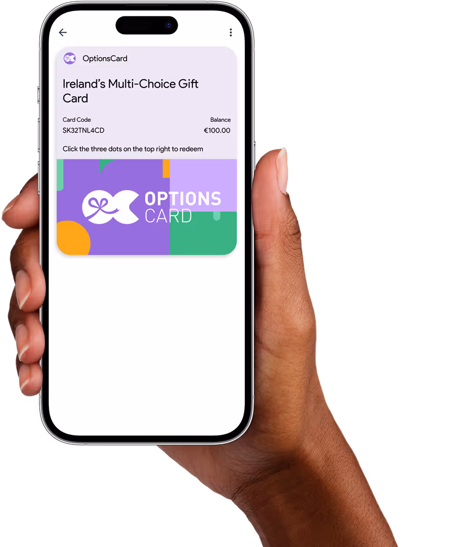 Woman holding a phone with OptionsCard in Google Wallet