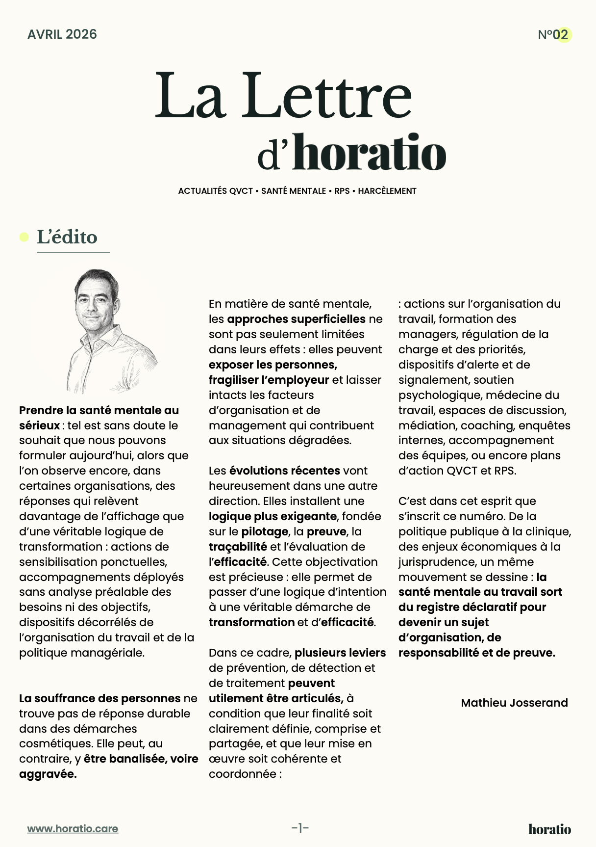 La Lettre d'Horatio - avril 2026