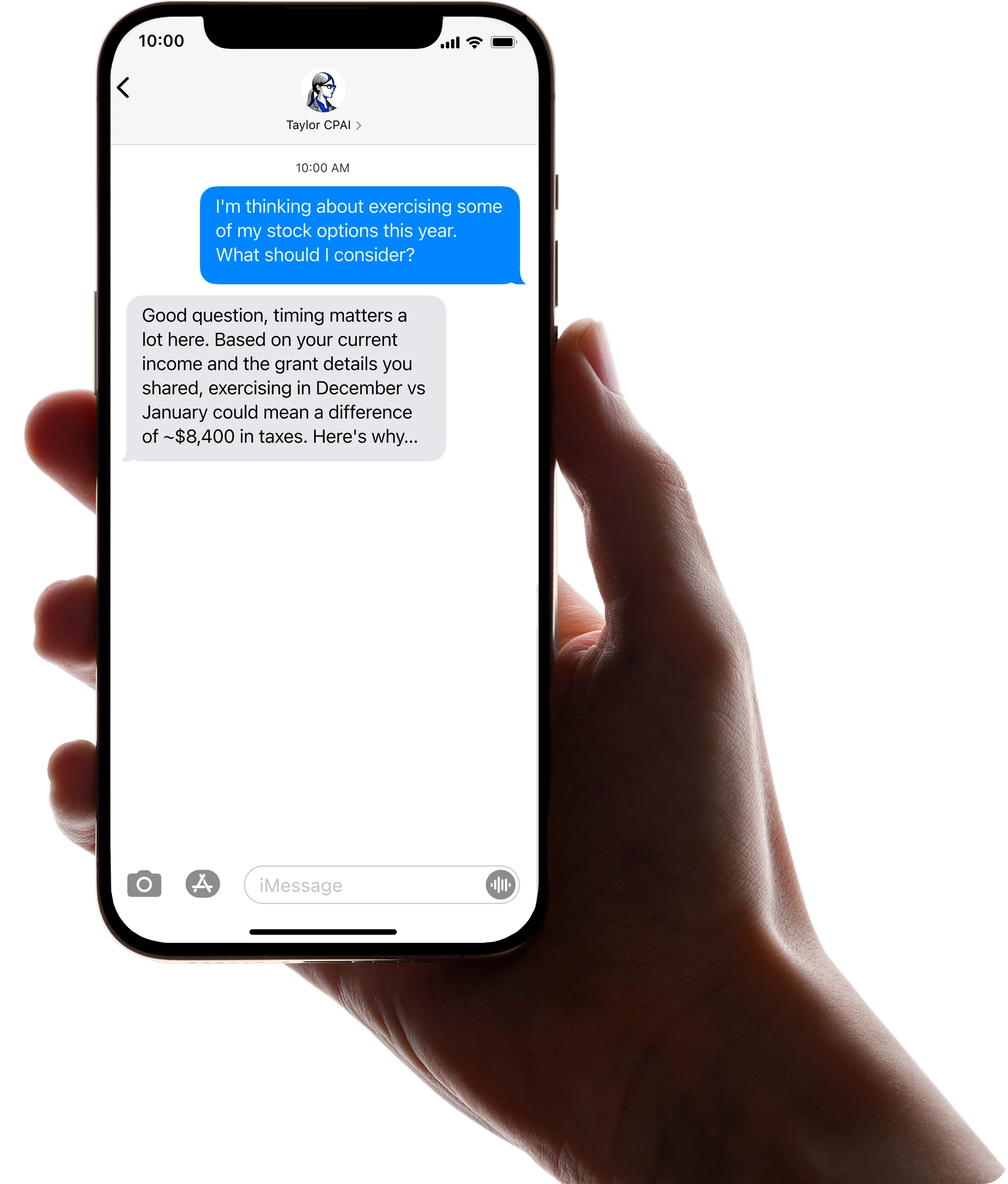 Email from Taylor CPAI - an AI tax accountant, with tax advice and analysis