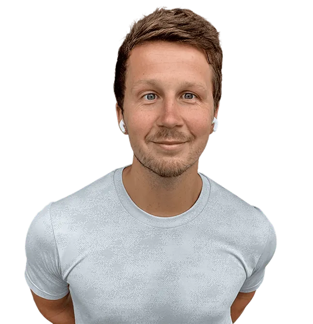 Joshua Stephenson, a personal trainer, wearing a white t-shirt.