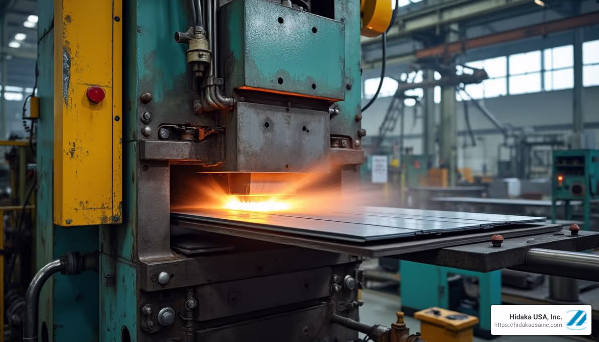 High-pressure machinery in action - is a cars sheet metal stamped in the car factory