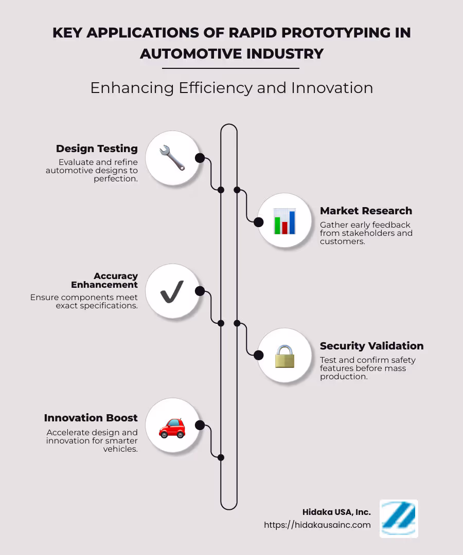 Infographic illustrating applications of rapid prototyping in automotive industry - application of rapid prototyping in automotive industry infographic infographic-line-5-steps-neat_beige