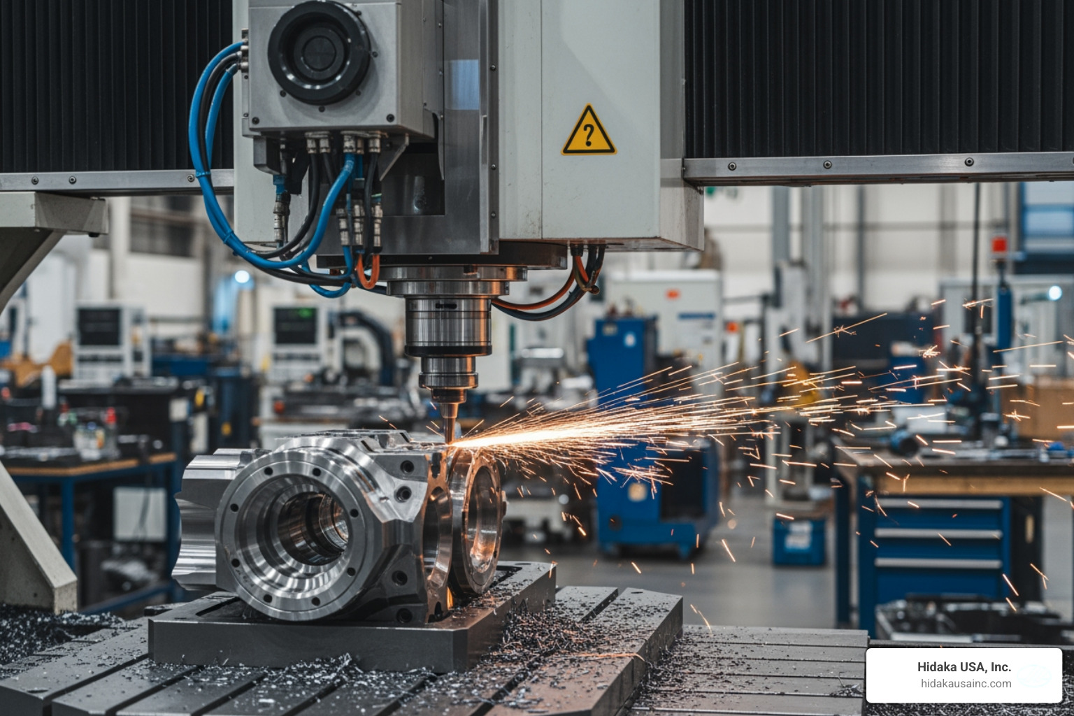 5-axis CNC machine in operation cutting a complex metal component - prototype machining 5-axis CNC machine in operation cutting a complex metal component - prototype machining
