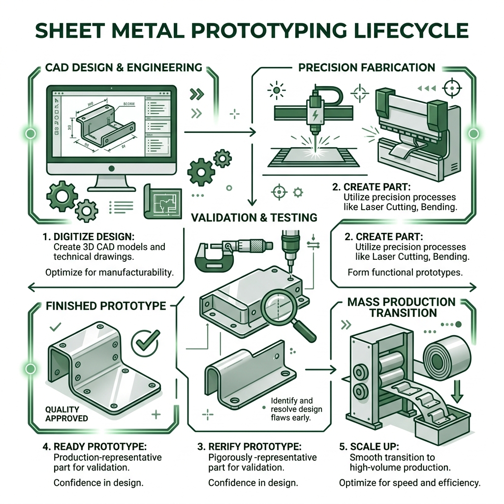 Sheet metal prototyping lifecycle from CAD design to finished prototype to mass production - precision sheet metal
