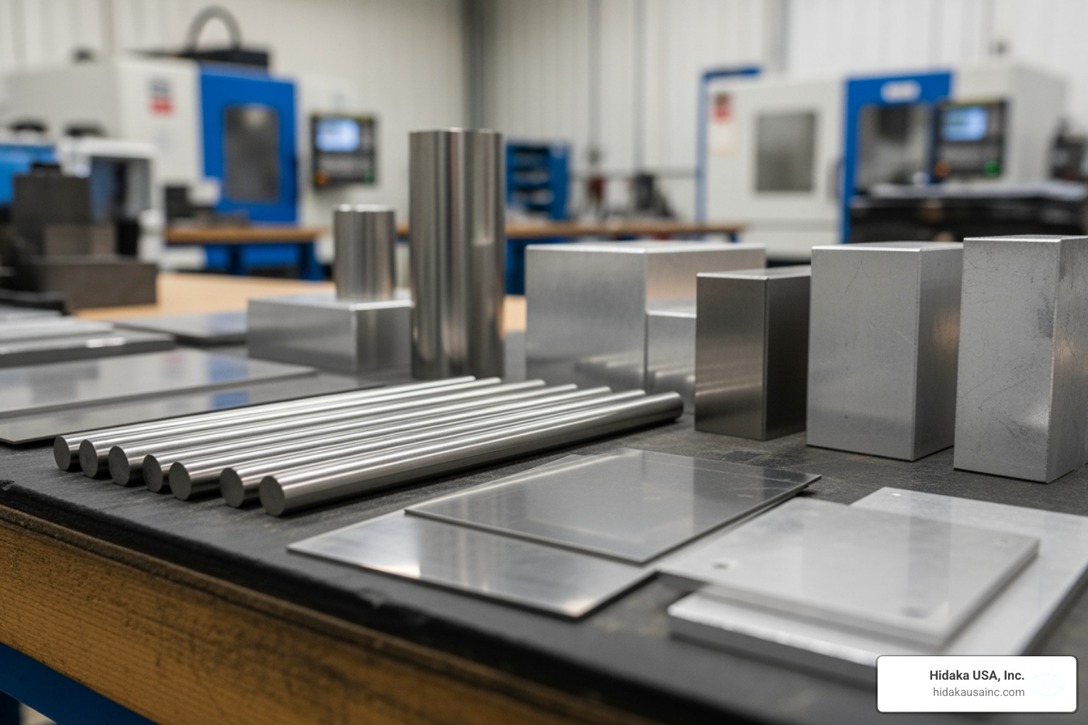 Collection of metal alloy samples including titanium, stainless steel, and aluminum - rapid metal prototyping