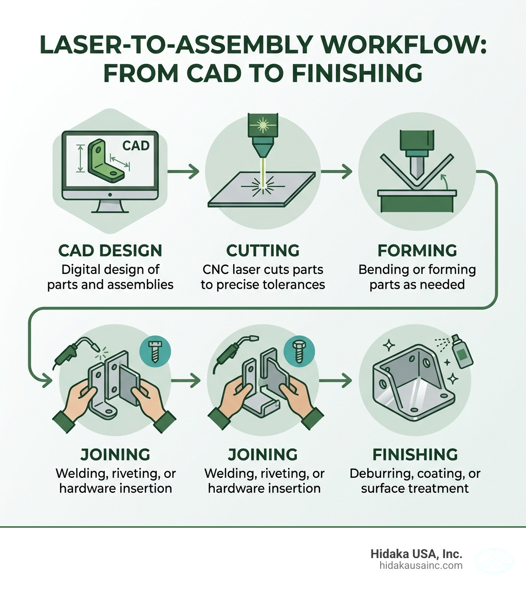 Laser-to-assembly workflow: CAD design to cutting to forming to joining to finishing - laser cut prototype assemblies Laser-to-assembly workflow: CAD design to cutting to forming to joining to finishing - laser cut prototype assemblies