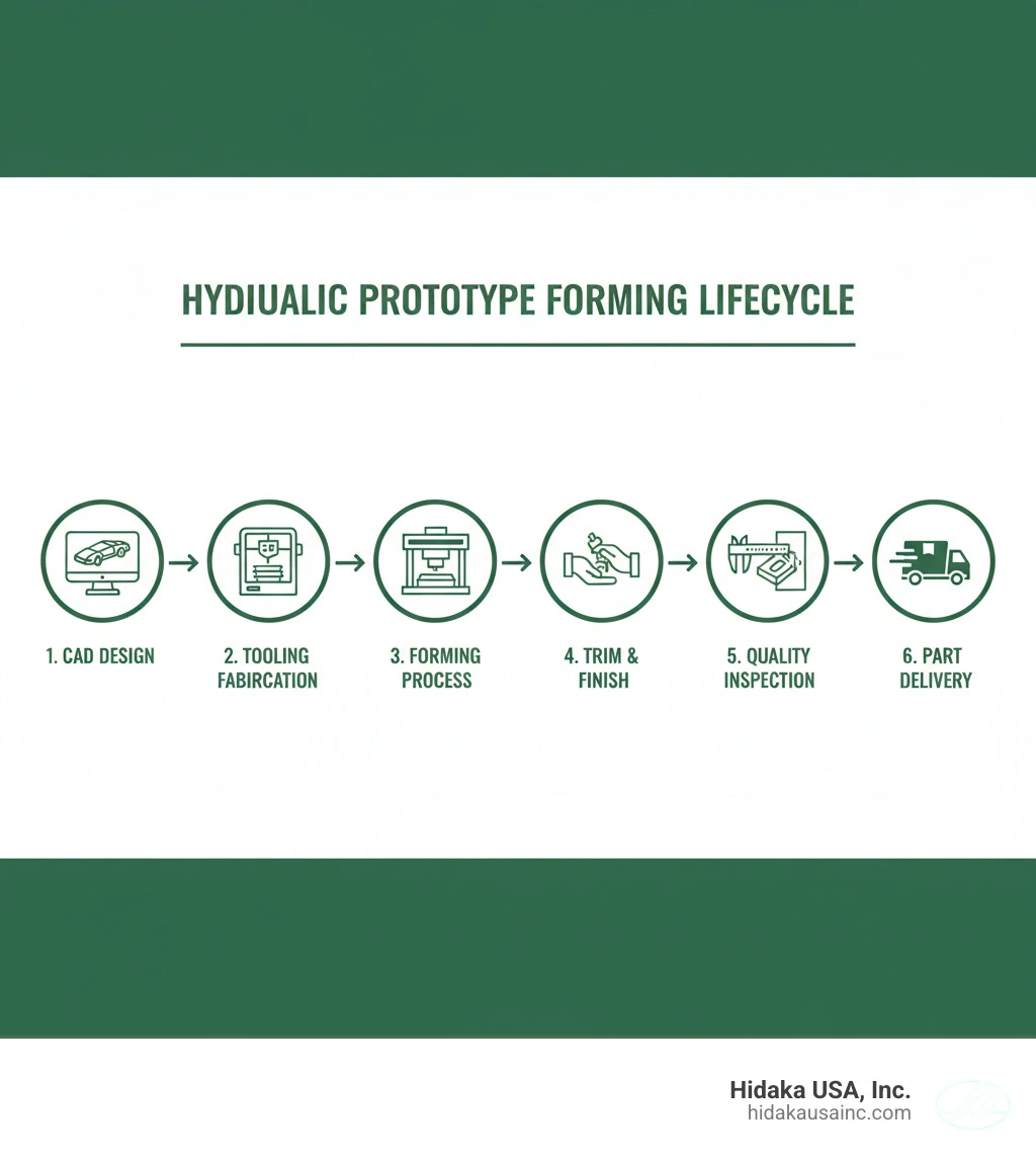Hydraulic prototype forming lifecycle from CAD design to finished metal part inspection - hydraulic press prototype forming