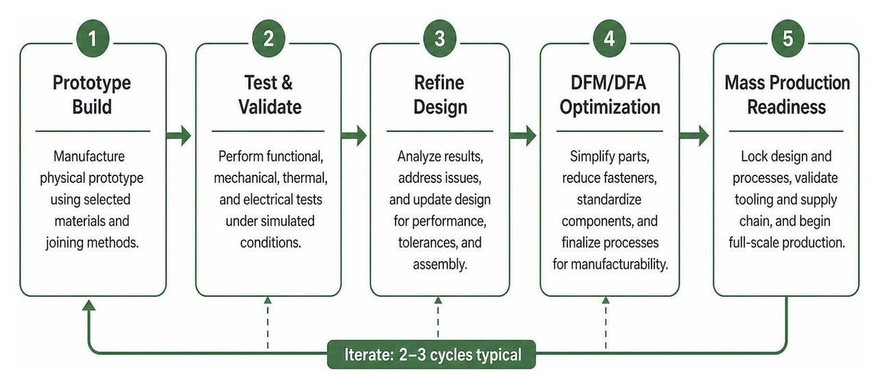 Transition sequence from physical prototype validation to mass production readiness Transition sequence from physical prototype validation to mass production readiness