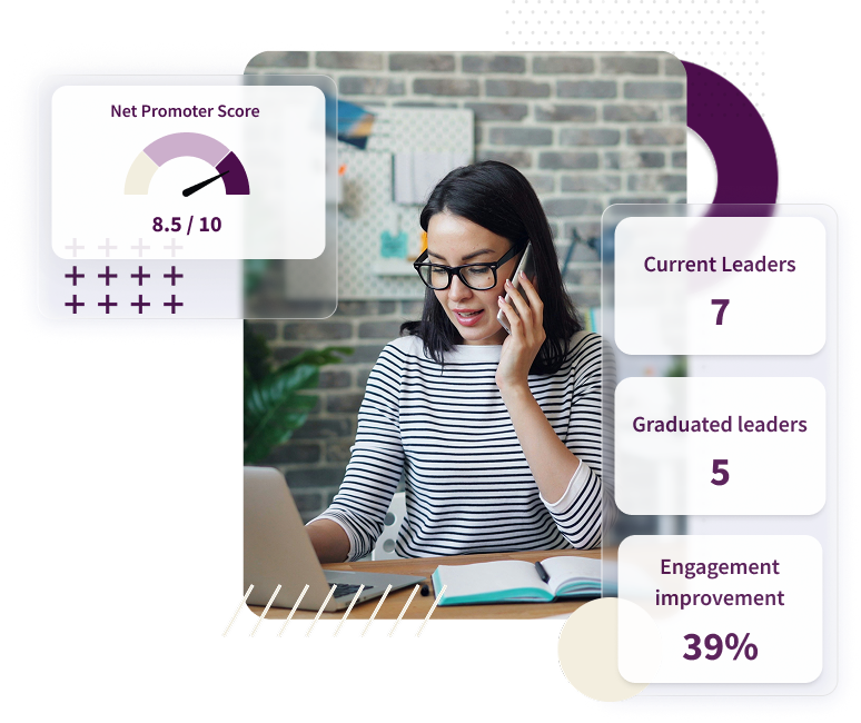 Woman with brown hair doing a leadership coaching