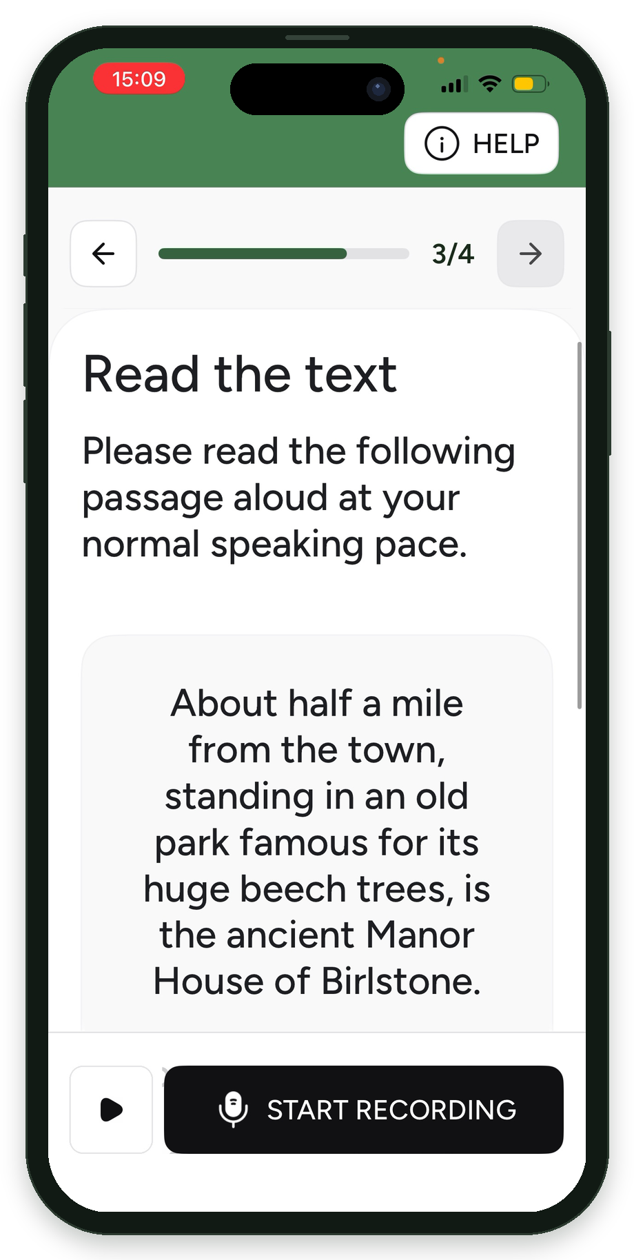 Cephalgo app screen: Read a passage