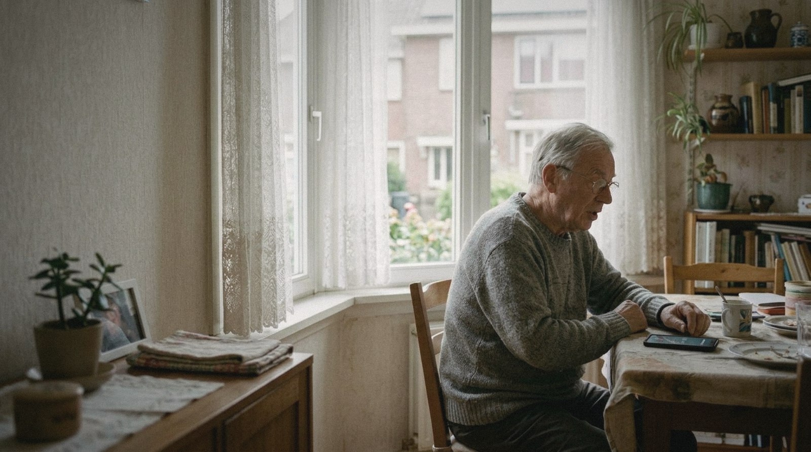 An older participant at home with a phone
