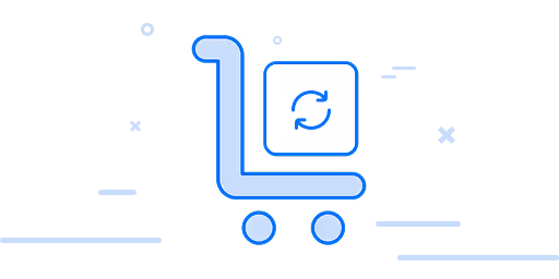 Εικονίδιο με επαγγελματικό καρότσι αγορών που έχει ένα πακέτο με το σήμα επιστροφής πάνω του