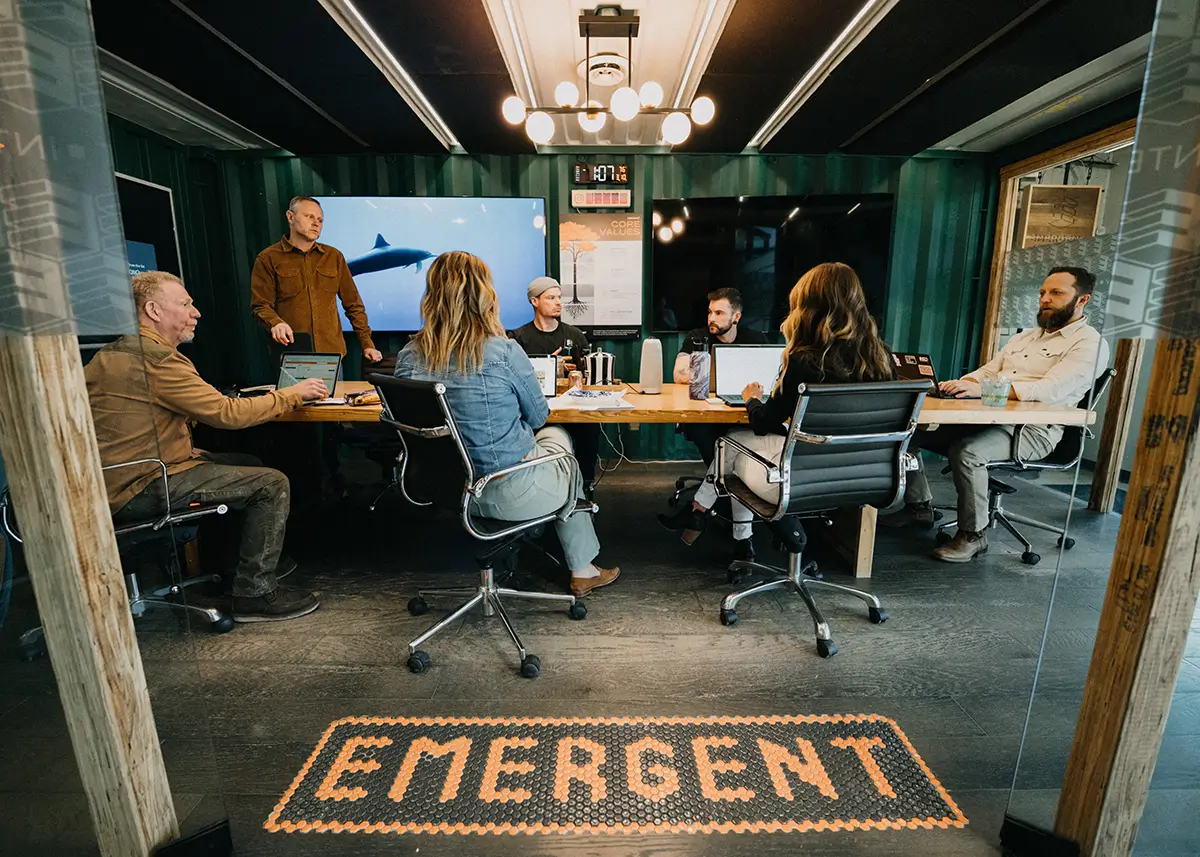 The Emergent team meeting at their headquarters in Indianapolis