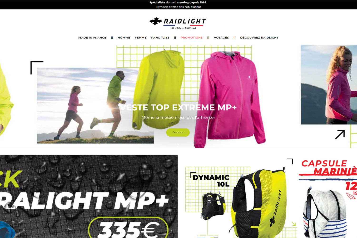 Capture d'écran du site Raidlight