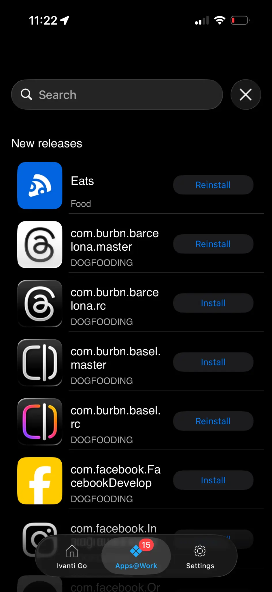 Eats App in InvantiGo — new releases screen showing the app listed under Food category