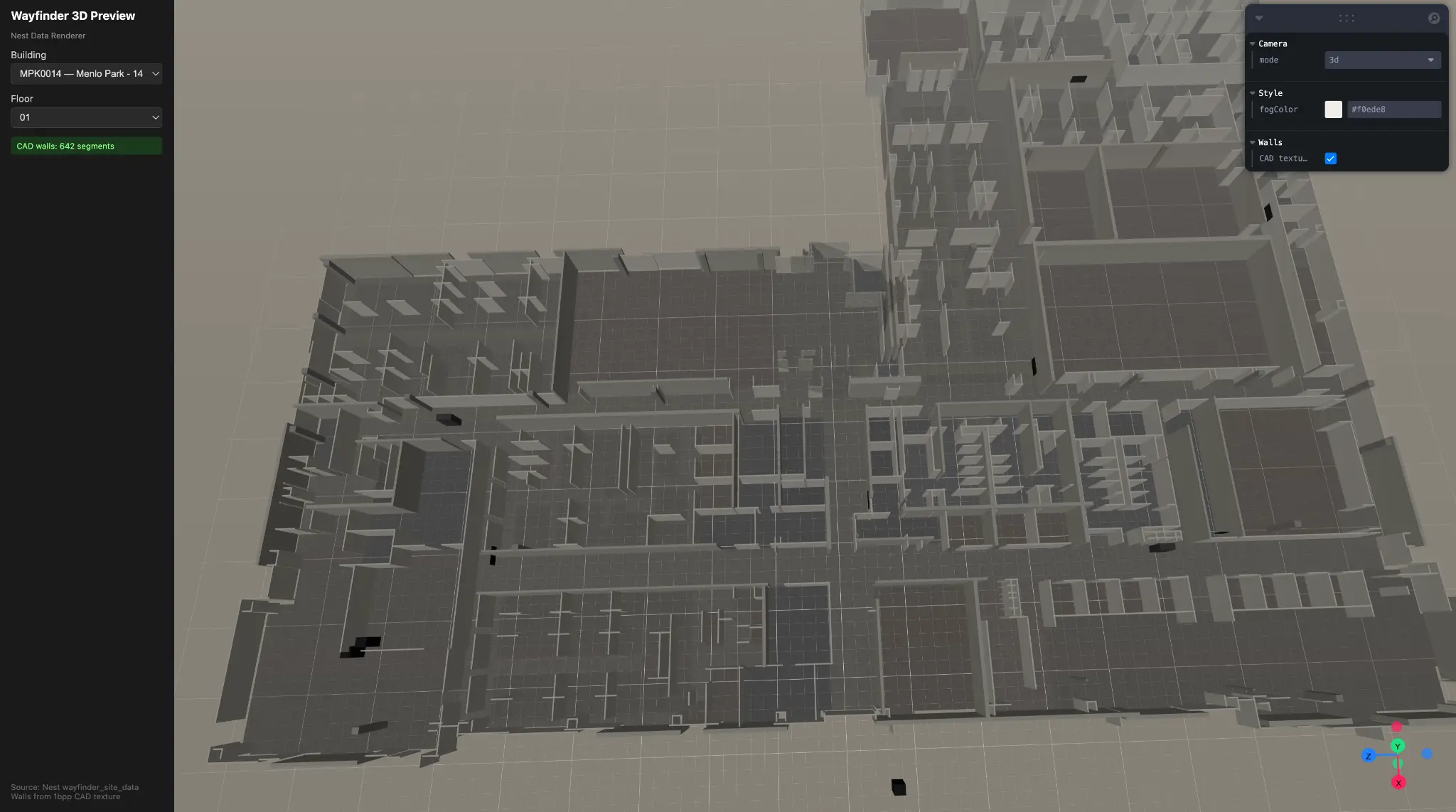 Raw CAD walls parsed from DXF — 642 segments, MPK14 Floor 01
