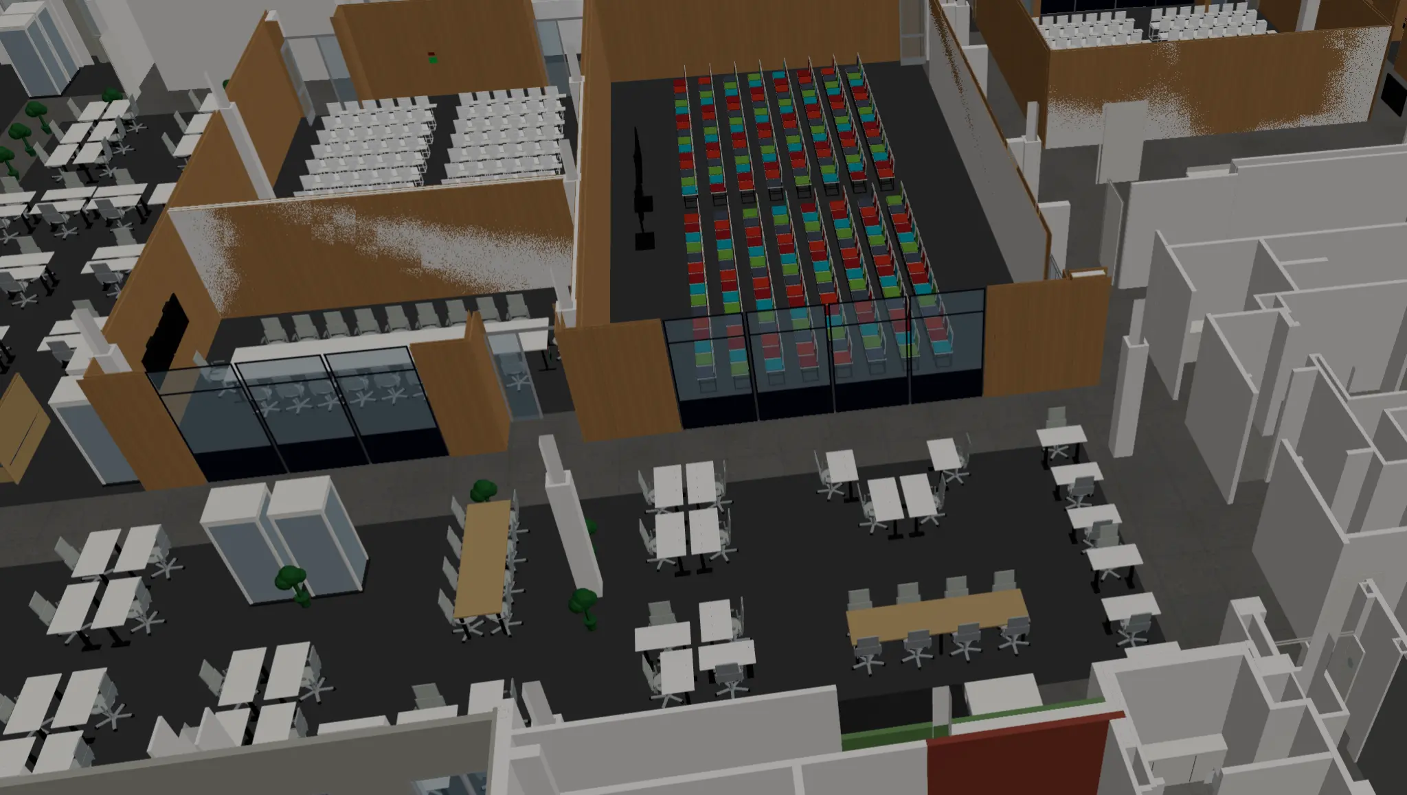 Textured 3D model with furniture and colored seating