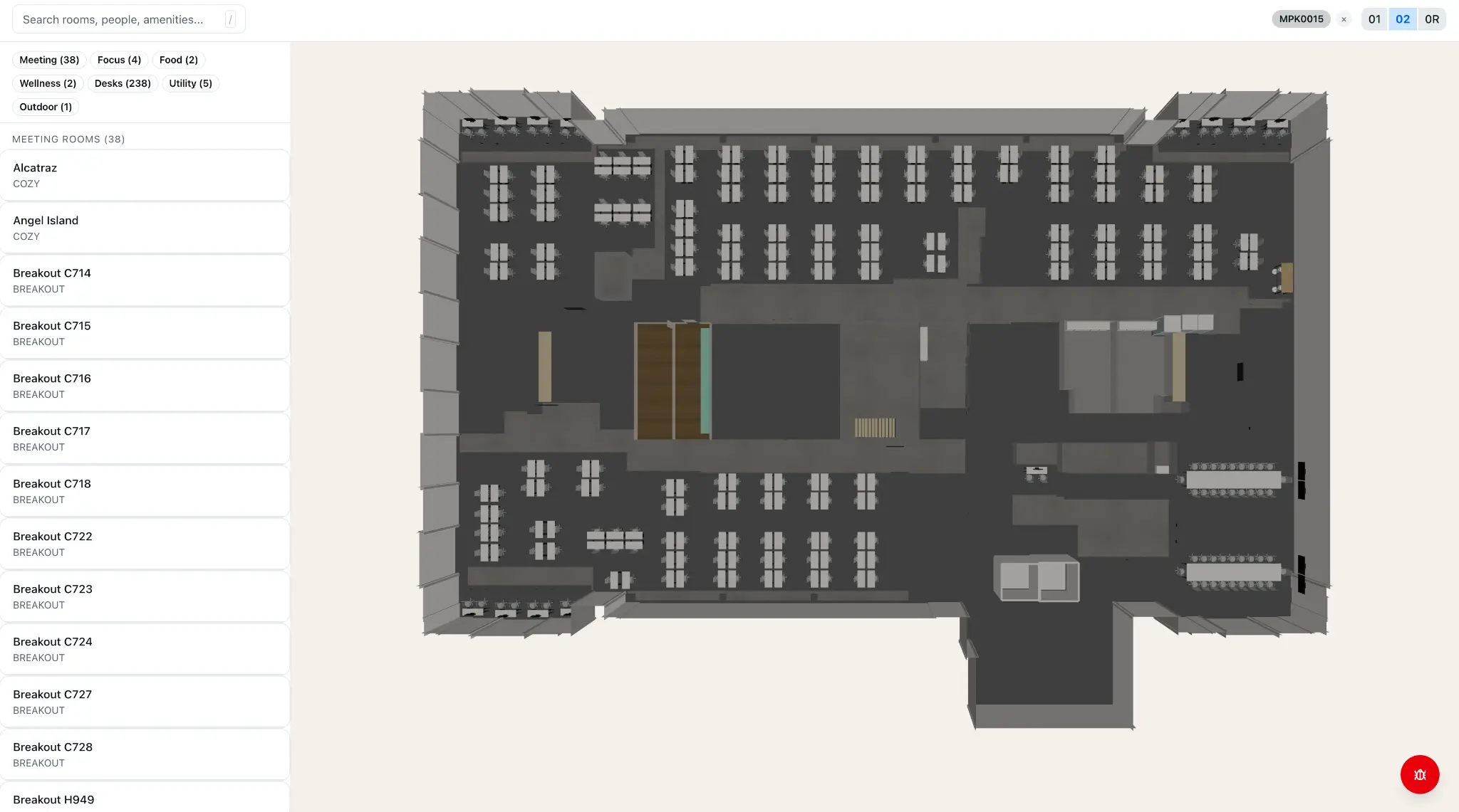 Full Menlo Park campus in 3D with Wayfinder app UI