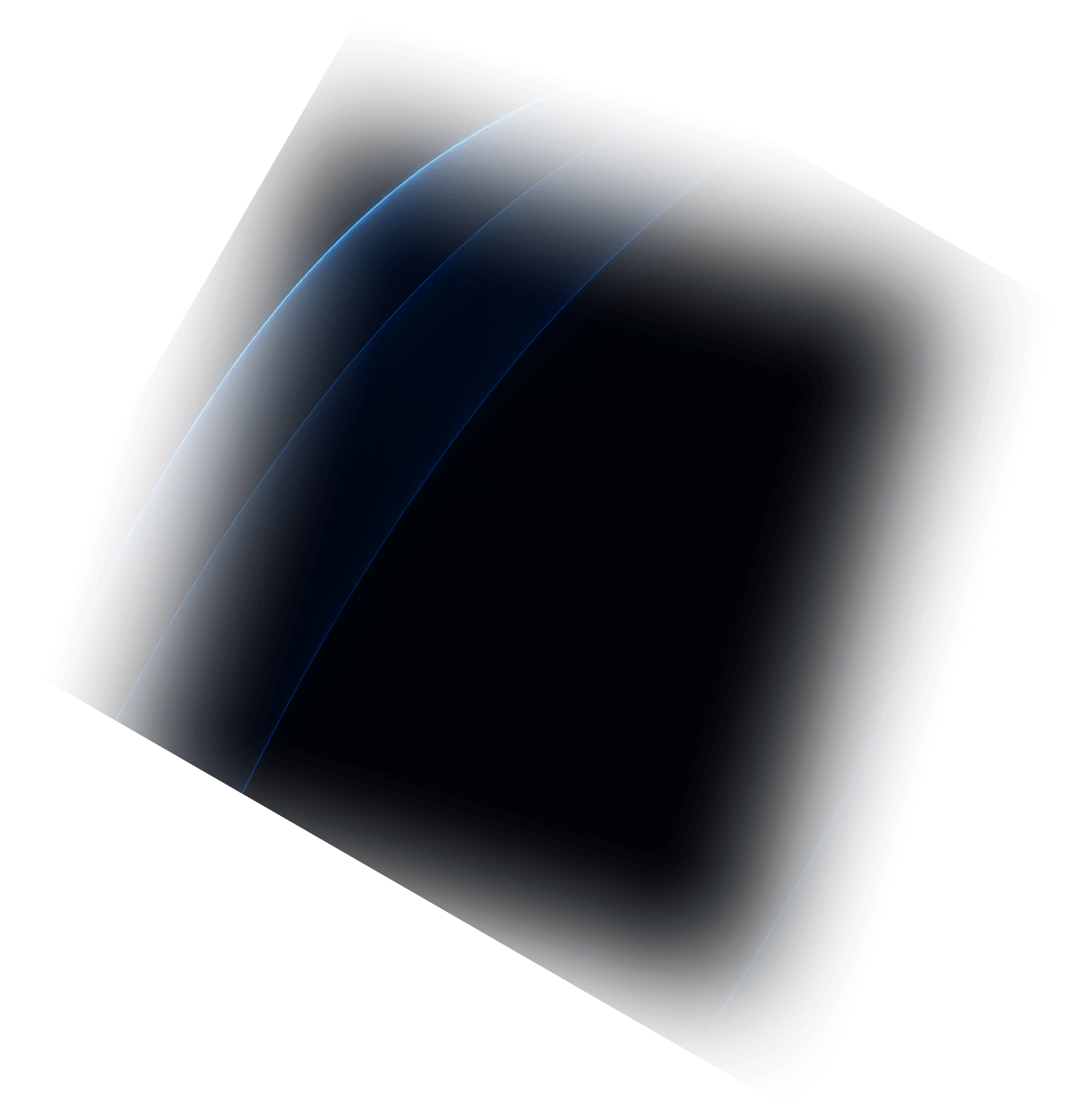 Abstract dark background with glowing blue curved lines resembling light trails or energy waves.