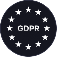 Circle of twelve white stars surrounding the text GDPR on a dark background, symbolizing European Union data protection regulation.