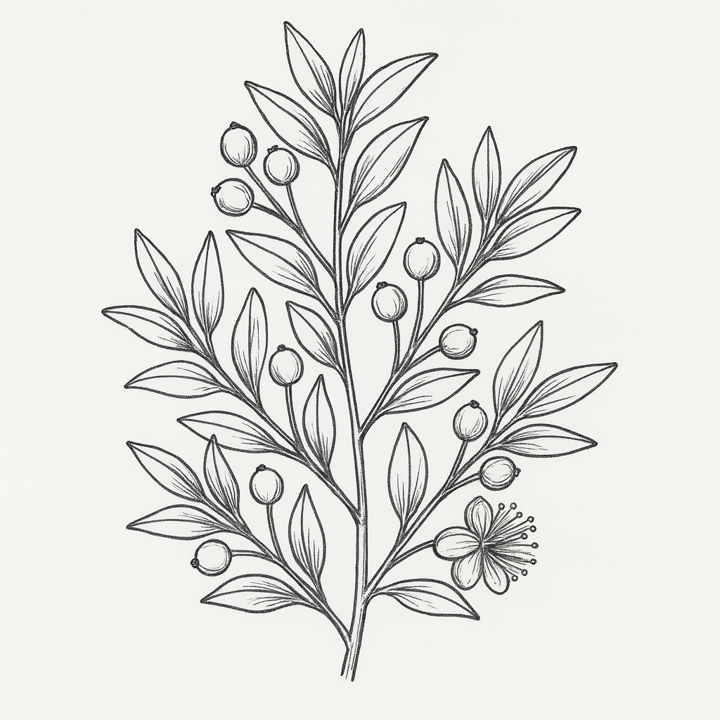 Myrtus communis Tarentina disegnata a mano