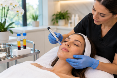 Aesthetic professional practicing PRP facial technique during hands on training in Topsfield, Massachusetts