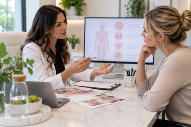 Aesthetic professional discussing hormone therapy and wellness training in Topsfield, Massachusetts