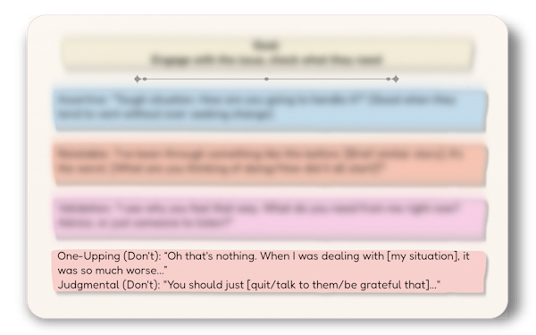The back of an example flash card showing phrases you should avoid saying.