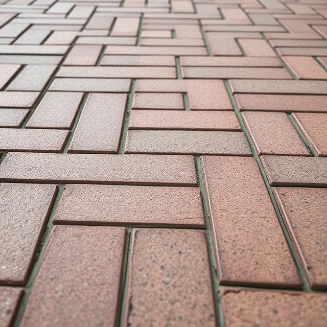 Close-up of textured brick pavers laid in a herringbone pattern