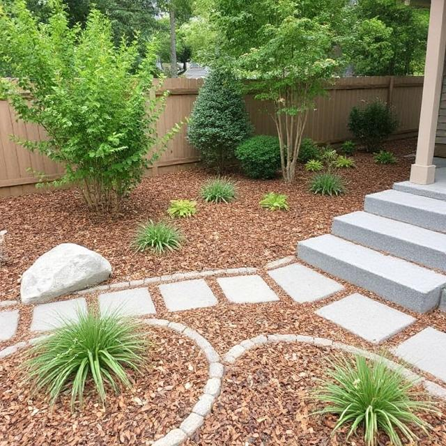 Defensible space maintenance zone 0 example with non-combustible hardscaping replacing wood mulch