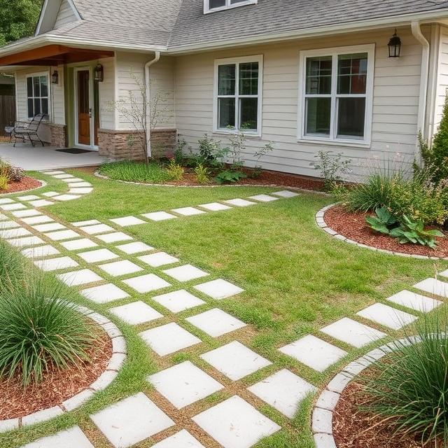 Low cost zone 0 defensible space created with recycled concrete pavers near a home exterior