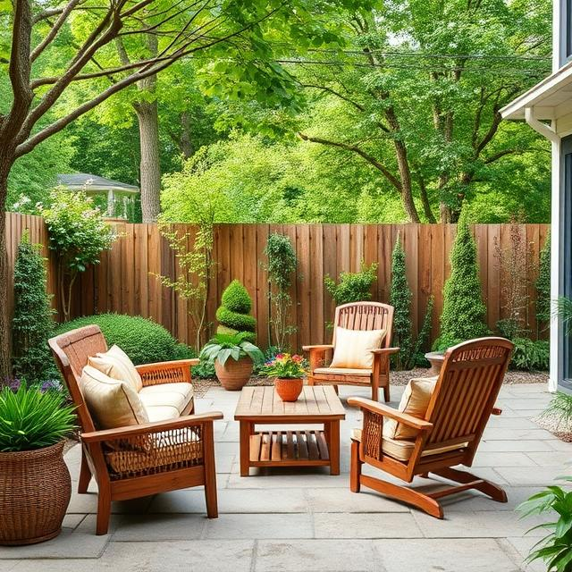 Backyard patio with wooden furniture illustrating zone 0 mistakes homeowners should avoid