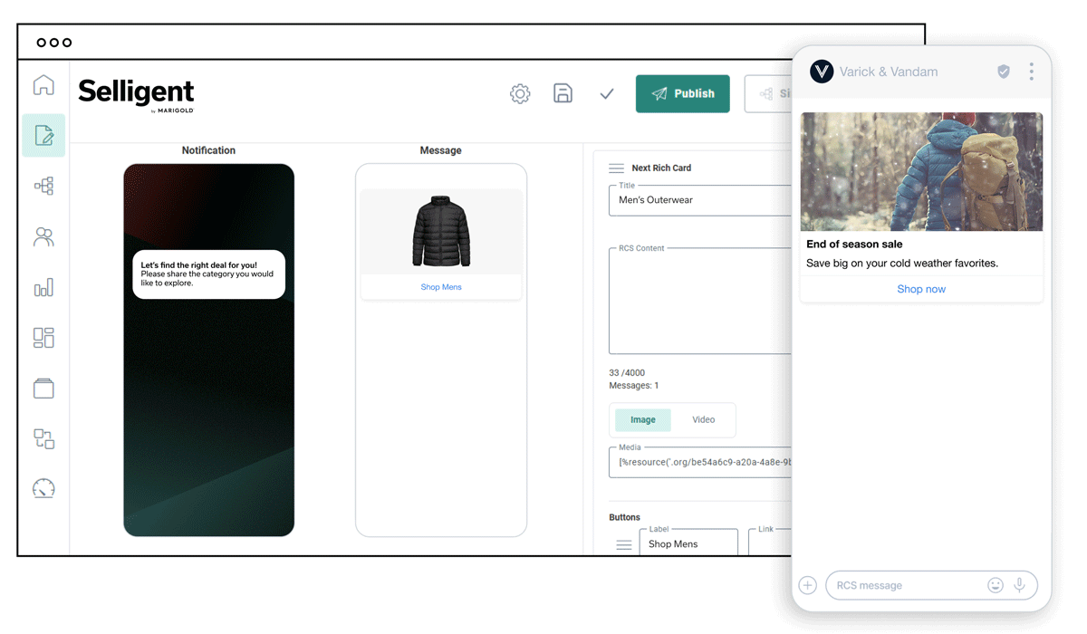 Animated mockup of Selligent dashboard for RCS messaging