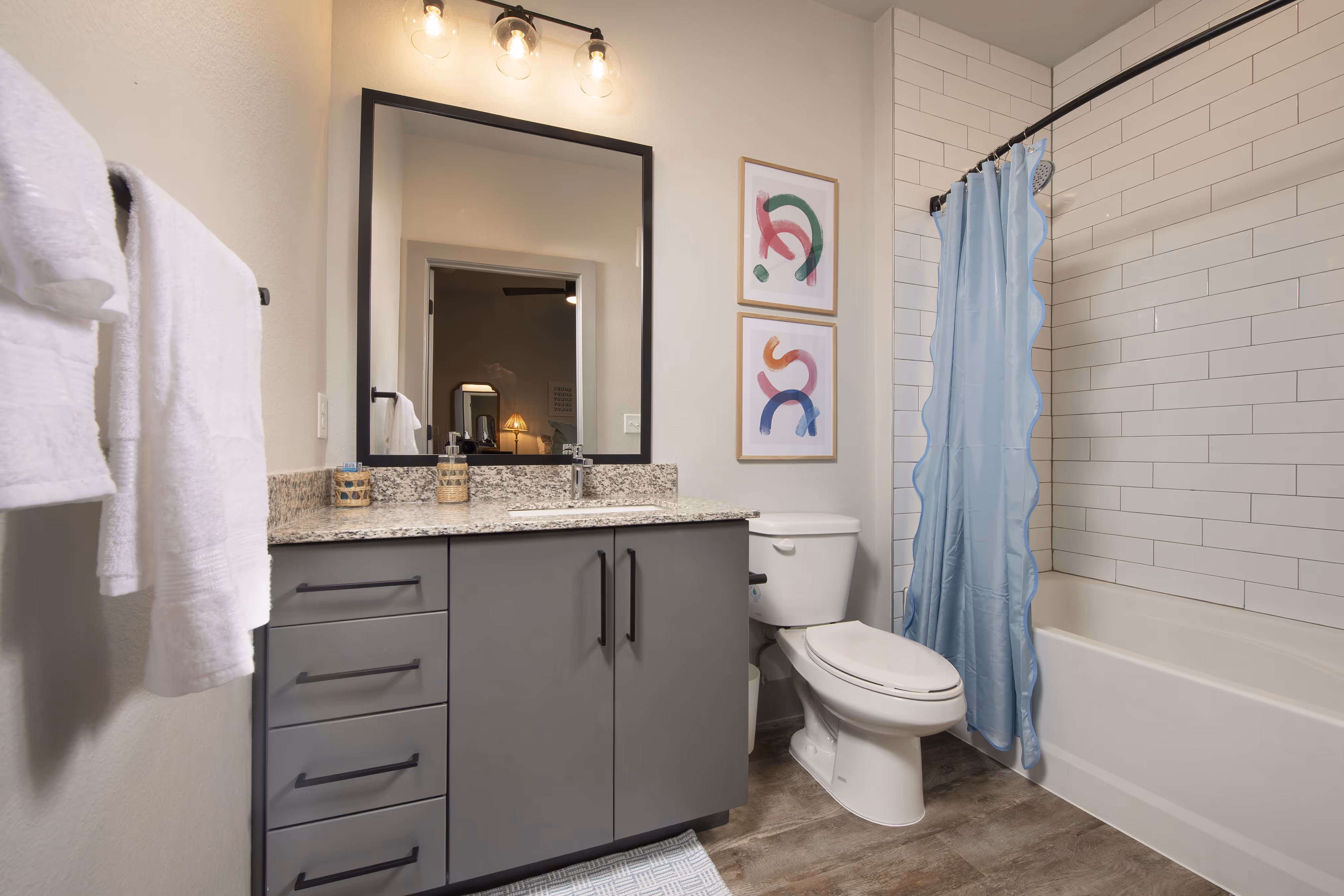 Bathroom with gray vanity