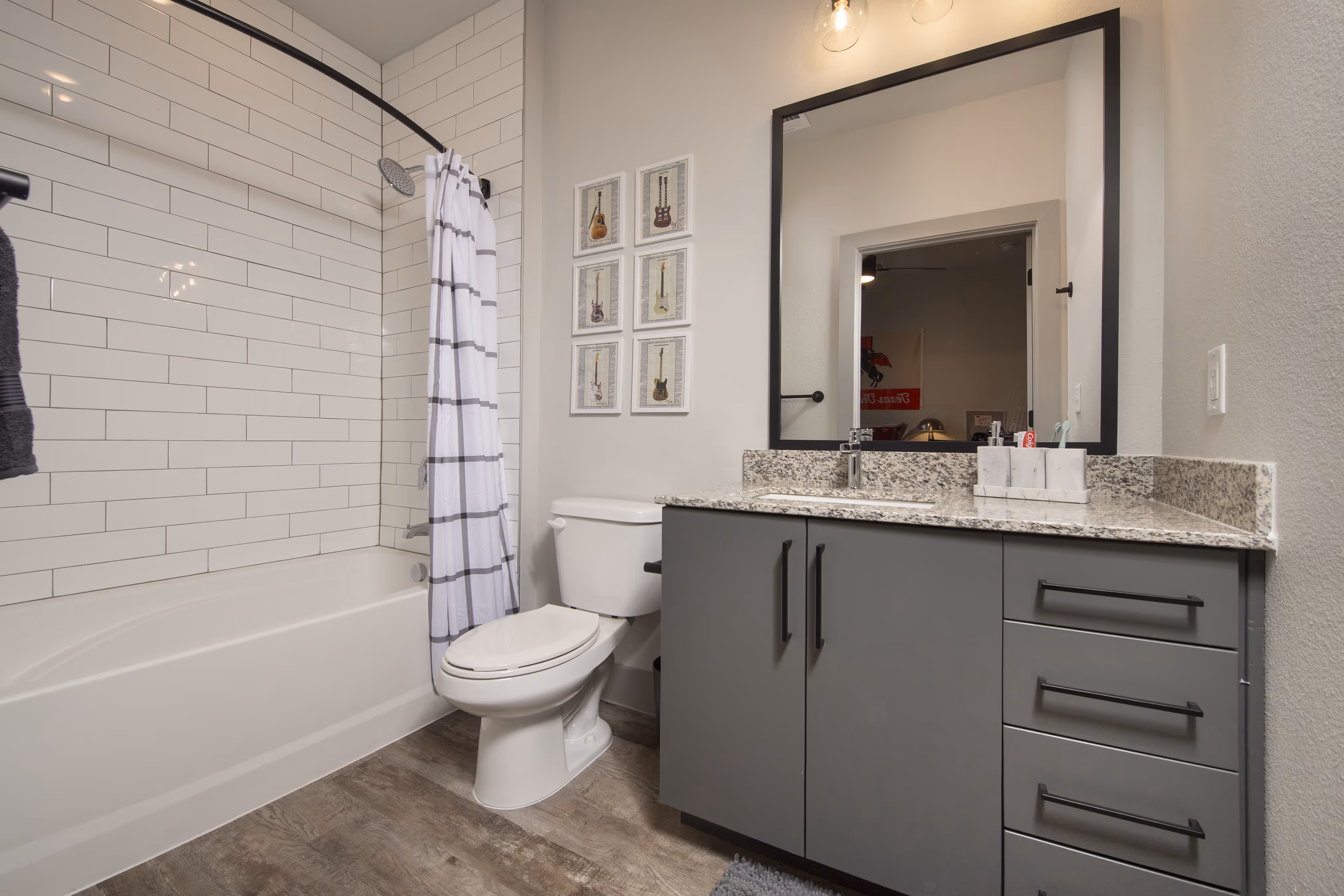 Bathroom with gray vanity
