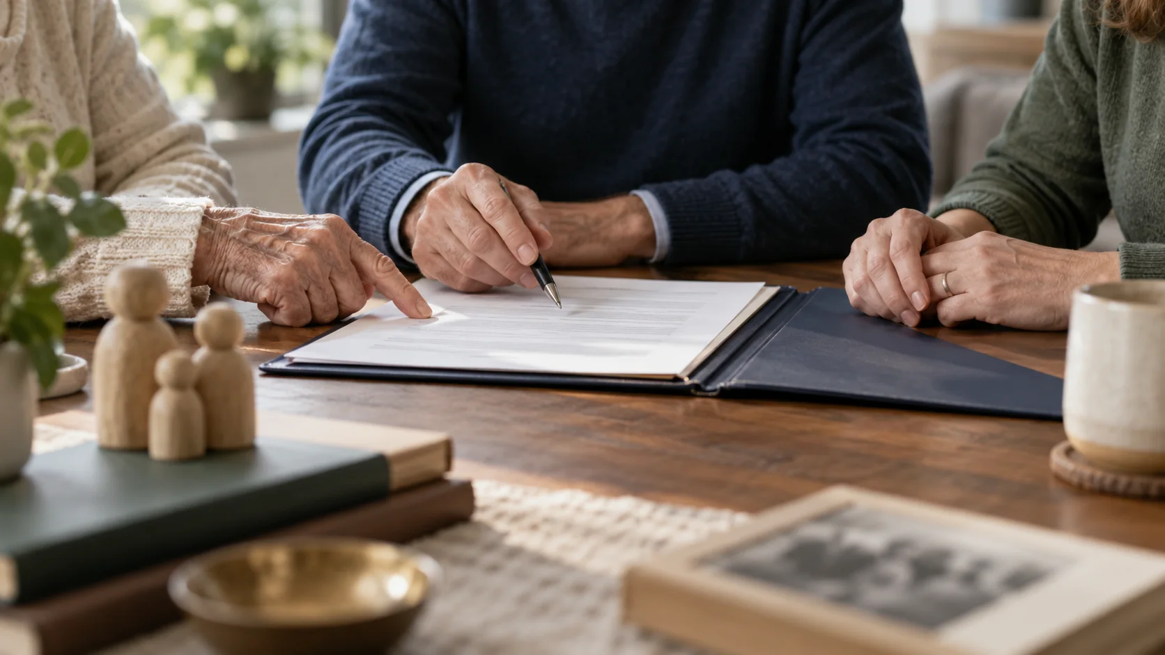 Three generations reviewing beneficiary planning documents together