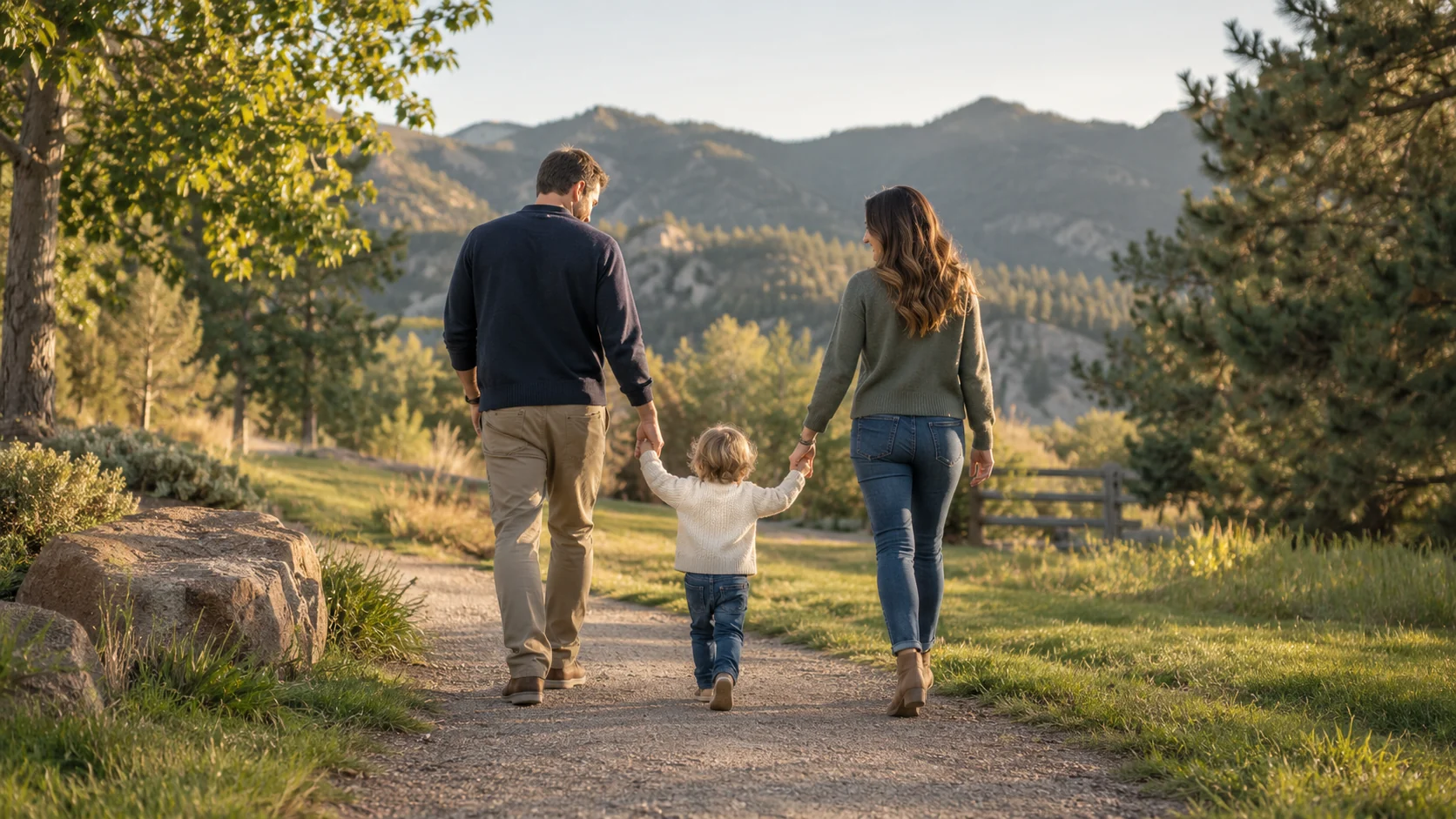 Family walking through Colorado foothills, illustrating planning for the next generation